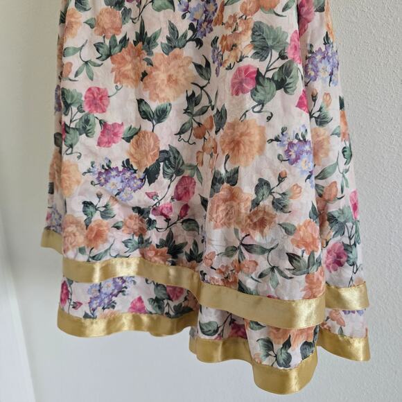 Nas Boutique Floral Mini Slip Dress Gold Satin Trim-S Y2K Cottagecore Coquette - Picture 3 of 8